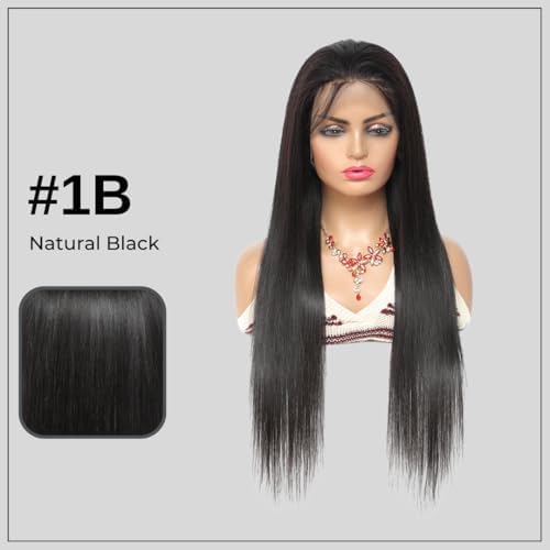 ALHER Small Cap Lace Front Wigs Human Hair Pre Plucked Straight 30 Inch, 13X4 Transparent Lace Frontal Wigs With Baby Hair 200% Density for Black Women, 12A Small Cap Size 21-21.5 Natural Black Wig - Image 6