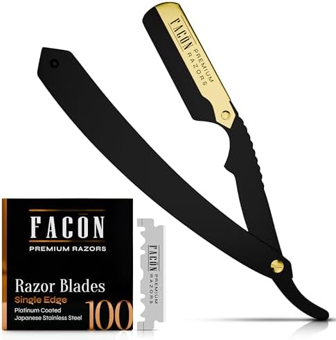 Facón Straight Razors for Men - Professional Barber Straight Edge Razor Kit with 100 Blades, Classic Stainless Steel Barbero Shaver for a Smooth & Precise Shave, Premium Barber Razor for Men's Shaving by Fac%C3%B3n