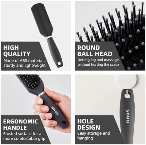 RHOS Hair Brush for Men - Detangler Hair Brush for Styling/Massage - Nylon Bristles with Cushion for Wet & Dry Hair, Bangs, Thin, Short Hair - Gray - Image 5