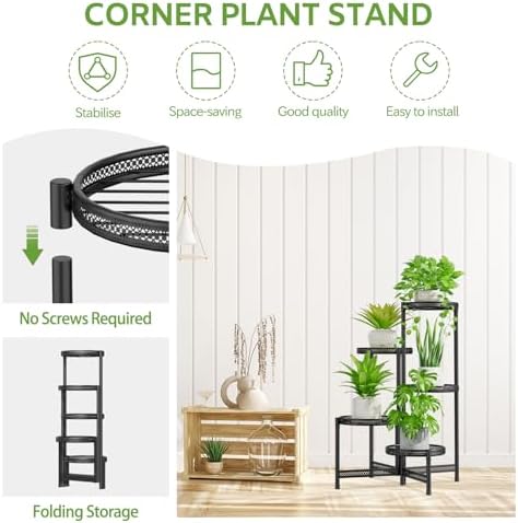 5 Tier Large Plant Stand Indoor Outdoor, 10 In Tray, Iron Black - Image 4