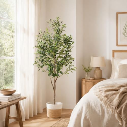 5Ft Artificial Olive Tree Indoor, Faux Olive Tree with Olive Fruits, Faux Tree in Woven Basket Fake Plant for Living Room Bedroom Office Home Decor by GardenArchTrellisforPlants