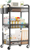 YASONIC 3 Tier Metal Rolling Cart, Black Utility Storage Cart with Wheels by YASONIC