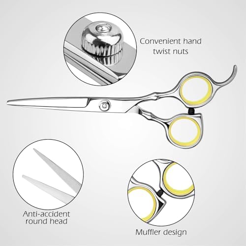 Hair Cutting Scissors Professional Home Haircutting Barber Salon Thinning Shears Kit with Comb and Case for Men/Women Yellow - Image 2