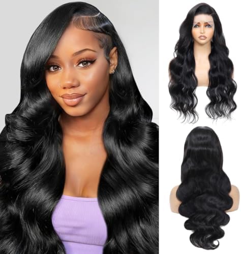 ALHER Small Cap Lace Front Wigs Human Hair Pre Plucked Body Wave 30 Inch, 13X4 HD Transparent Frontal Wigs 200 Density for Women,Small Cap Size 21-21.5 Natural Black Wavy Wig for Women by ALHERHumanHairWigsBundles