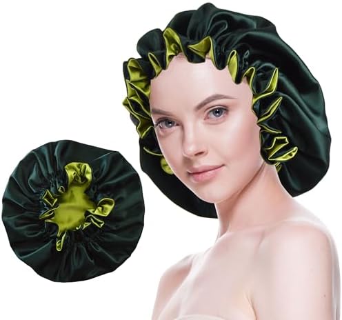 Silk Bonnet for Sleeping Satin Bonnets Double Layer Reversible Hair Cap Bonnet for Women Long Curly Braid Hair (Bistro Green) by BeutyMe