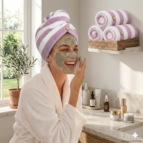 3 Pack Microfiber Hair Towel Wrap for Women, Fast Drying Hair Turban with Button, Anti-Frizz Large Hair Towel for All Hair Styles, Soft & Absorbent Hair Drying Towel - Image 6