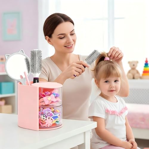 Luscinia Hair Accessories Organizer With Hair Brush Holder,Pink, 2-Layer - Image 2