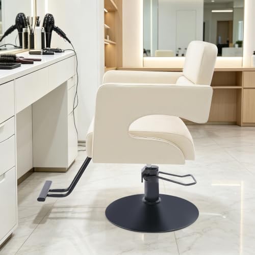 Hair Salon Chair Styling, Hydraulic Pump Barber Chair, 360° Swivel Beauty Barbering Chair for Hair Stylist Women Man, Adjustable Height Pro Stylist Chairs Beauty Salon Equipment (Black,White) - Image 4
