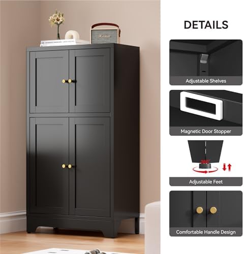 Bevivog Black Metal Locker Cabinet with 4 Doors, Metal Sideboard Cabinet Coffee Bar Storage Accent Cabinets for Home Office, Kitchen Living Room, Hallway, Entryway - Image 5