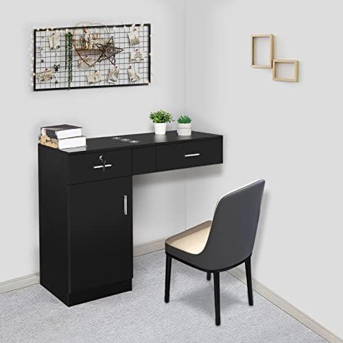 Winado Wall Mount Salon Station Hair Styling, Barber Salon Stations with a Storage Cabinet, 2 Drawers, and 3 Hair Dryer Holders for Stylist Beauty Spa Equipment, Black - Image 2