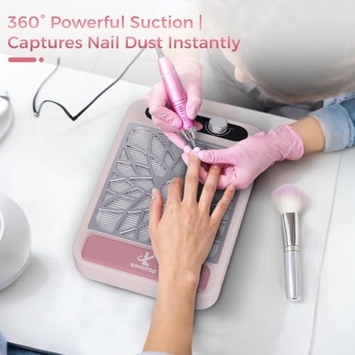 Nail Dust Collector for Nail Techs, Compact & Quiet Nail Vacuum dust Collector with Reusable Filter, Powerful Nail Fan Nail Tech Must Haves for Gel Polish, Pedicures, Salon & Home Use, Light Pink - Image 2