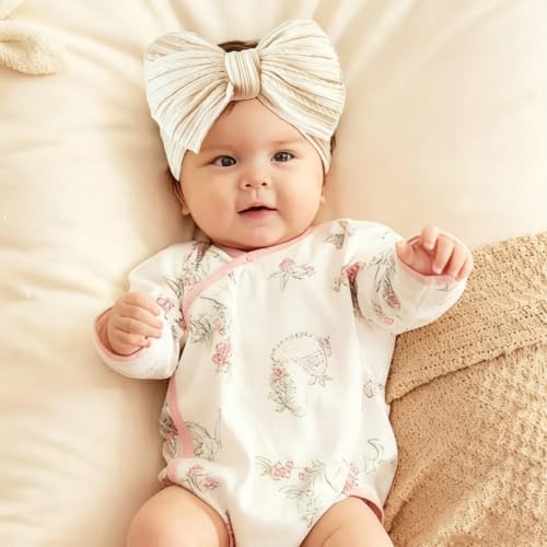 Baby Bows Headbands Soft Nylon Handmade Hair Accessories for Newborn Infant Toddler Kids (3 Mixed White, Large) - Image 5