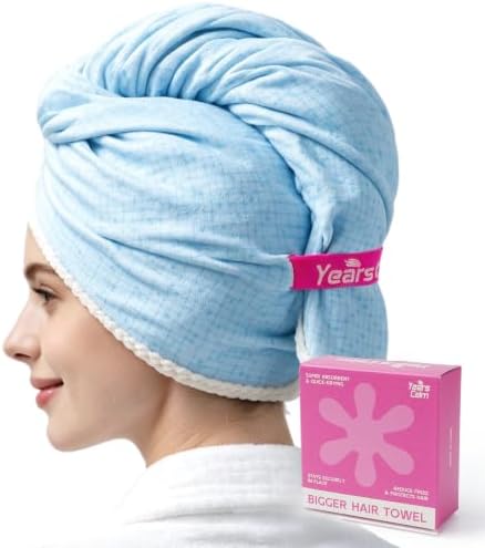 Years calm XL Microfiber Hair Towel Wrap for Women，Blue Checkered by Yearscalm