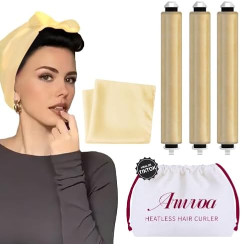 Heatless Hair Curler Heatless Curls Overnight Heatless Blowout with Luxury Cloth Bag Silk Scarf, Curling Rod Headband to Sleep in No Heat Curling with (Gold, 3Rods) by Unknown