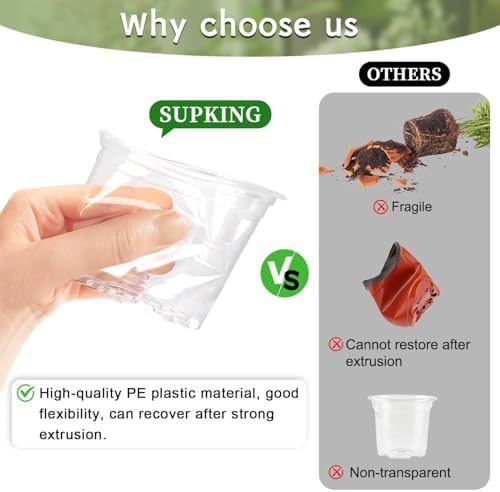 SupKing Clear Nursery Pots 5/4/3.5 Inch Plastic Seed Starter Plant Flower Pot with Drainage Holes for Transplanting Succulents Cuttings Seedlings 15 Labels (12Pcs) - Image 6