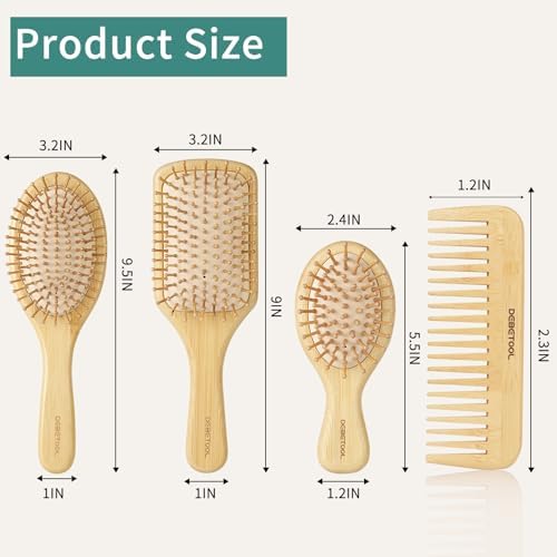 DEBETOOL Bamboo Hair Brush Set, Natural Wooden Paddle Detangling Brush - Image 2