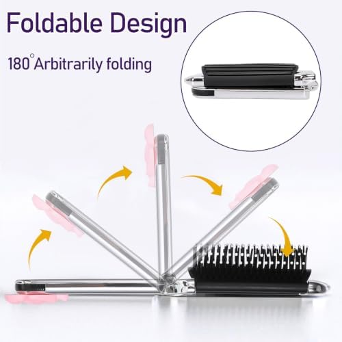 Folding Hair Brush with Mirror, Portable Compact Comb for Women - Image 2