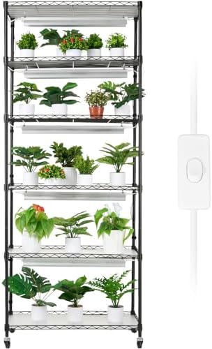 VEVOR DIY Plant Stand with Grow Light, 6-Tier Large Tall Plant Shelf with 192W 5000K Full Spectrum Grow Lights, Indoor Grow Light Shelf with Wheels for Seed Starting 29.5" L x 13.8" W x 70.9" H - Image 4