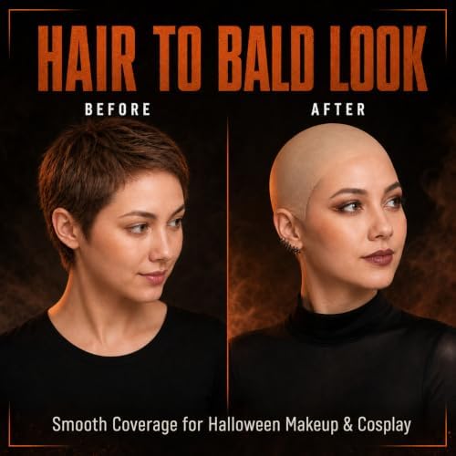 Latex Bald Cap Set with 2 Nylon Wig Caps for Adult Halloween Costume - Image 4