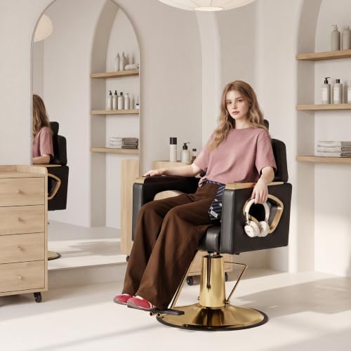 Black Salon Chair for Hair Stylist, Reclining Barber Chair for Barbershop - Image 2