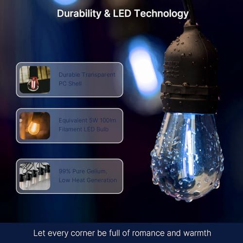FLSNT 48 Pack S14 Colored LED String Light Bulbs, Waterproof Outdoor Replacement Bulbs, E26 Base, CRI80, Red/Green/Blue/Warm White - Image 3