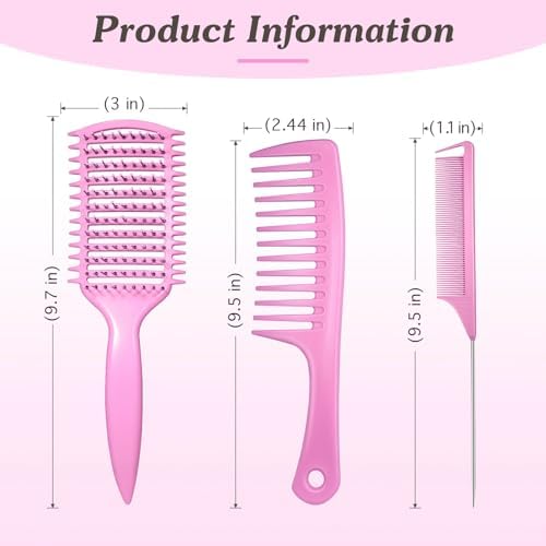 Curly Hair Brush & Curl Defining Brush – Easily Detangles Knots with Less Pulling – Styles Wet or Dry Hair, Tames Frizz for All Curl Types (Pink 3Pcs) - Image 2