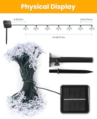 Brightown 60 LED Solar Flower String Lights Outdoor Waterproof Fairy Lights for Garden Yard Fence Patio Christmas Tree Wedding Party Decor, Pure White - Image 3