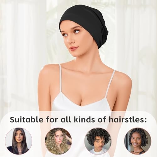 ZHENSILK Silk Bonnet for Sleeping Women, Adjustable Silky Satin Lined Sleep Cap, Silk Hair Wrap Slouch Beanie Hat - Image 6