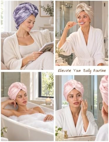 Satin Microfiber Hair Drying Towel Wrap, Fast Drying Turban for Women Mauve Grey - Image 4