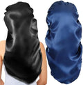 2Pcs Long Satin Bonnet Sleep Caps, Hair Bonnets,Black+Navy Blue by Gelme+Nutri