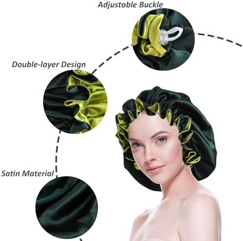 Silk Bonnet for Sleeping Satin Bonnets Double Layer Reversible Hair Cap Bonnet for Women Long Curly Braid Hair (Bistro Green) - Image 3