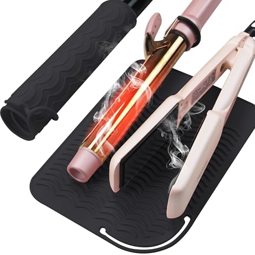 Heysam Professional Heat Mat for Hair Tools, Flat Iron Hair Straightener and Curling Iron Mat Pad, Travel Storage Mat Pouch for Countertop, Heat Resistant Silicone Mat for Hair Iron, 9"x6.5", Black by SaloGradeHairStylingTools