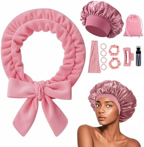 Heatless Curls Overnight Headband, 70'' No Heat Hair Curlers with Hair Bonnet for Sleeping, Light Pink by Yampahpa%E2%80%94ShineYourLife