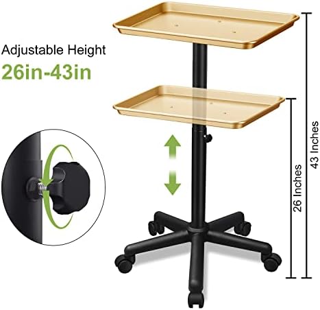 Golden Salon Tray Premium Aluminum Rolling Tray Adjustable Height Use for The Tattoo Tray Hairstylist Tray with Wheels(Golden) - Image 3