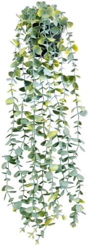 LOYWREE Fake Hanging Eucalyptus Plants Small Potted Long Vine Plants Indoor for Vintage Boho Farmhouse Bathroom Office Desk Wall Shelf Room Aesthetic Decor (Black Pot) by LOYWREE