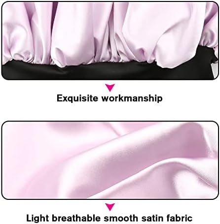 Large Round Satin Bonnet for Sleeping, Double-Layer Elastic Hair Bonnet with Silky Tie Band for Women Braids/Curly/Long Hair - Lilac Purple - Image 4