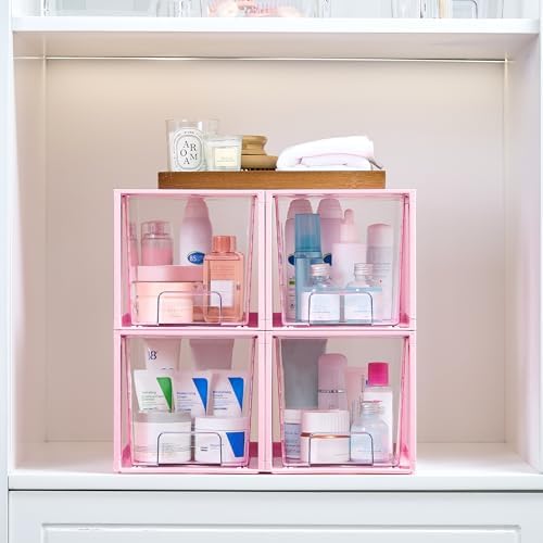 Vtopmart 4 Pack Large Stackable Storage Drawers, Pink - Image 2