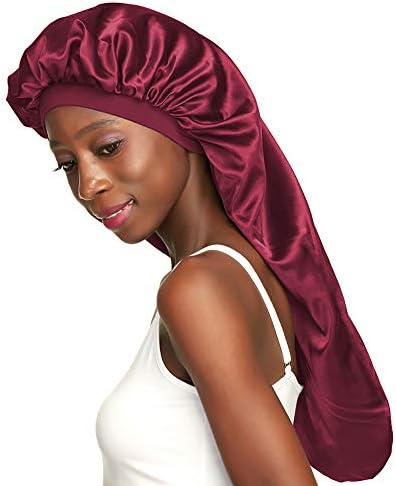 Xtra Long Bonnet Large Sleep Caps for Braids XL Wide Hair Bonnets for Black Women Deep Burgundy - Image 7