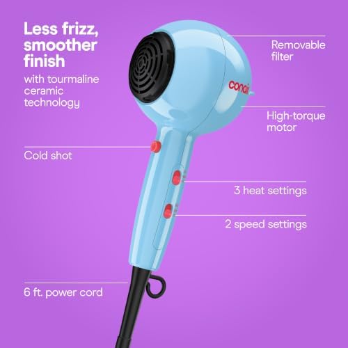 Conair Cake Pop Hair Dryer with Diffuser & Concentrator, Blue Buttercream - Image 3