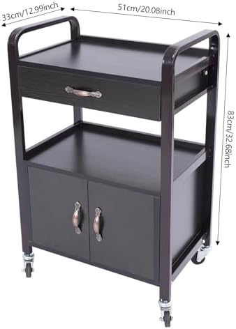 Beauty Salon Utility Trolley Cart, Movable Beauty Organizer Portable High Capacity Luggage Trolley Cart Free Standing Esthetician Rolling Makeup Carts w/4 Wheels for Beauty Spa Massage (Brown) - Image 7