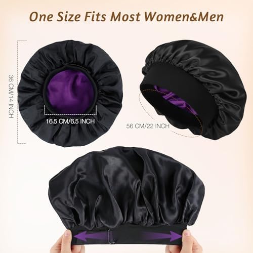 2PCS Double Layer Adjustable Satin Bonnets for Sleeping Women（Gold+Purple） - Image 3