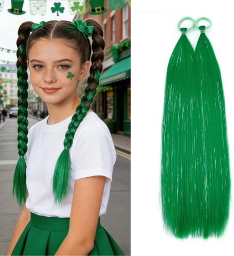 Dark Green Ponytail Extensions, Tinsel Hair Extensions for Women Girls Hair Accessories with Rubber Band Ponytail Hair Pieces Party Halloween Festival Wacky Hair Extension 2pcs/lot by Szphoxer