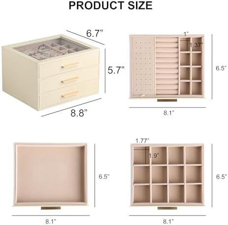 Frebeauty Jewelry Box for Women,Clear Lid Jewelry Organizer with 3 Drawers - Image 3