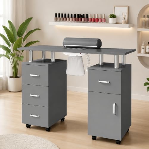 Mobile Manicure Table on Wheels, Portable Nail Desk with Storage，Grey by Unknown