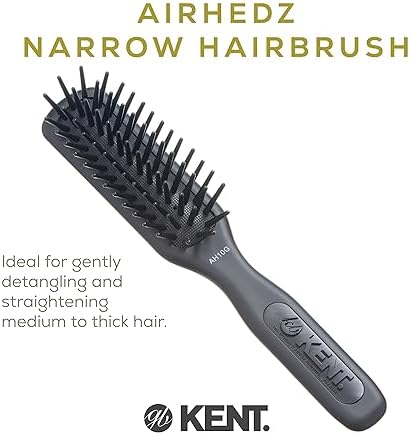 Kent AH10G Airhedz Pro Narrow Pin Hair Brush Narrow Cushion Paddle Brush - Taming Fat Pins, Detangling Long Thick and Curly Hair, Scalp Massager and Growth Stimulator for All Hair Types(Fat Pin, Grey) - Image 3