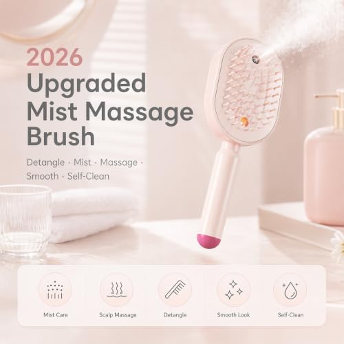 2026 Upgraded Electric Spray air Cushion Massage Comb, 5 in 1 Rechargeable Air Cushion Hair Brush, Retractable Massage Steam Brush for Frizzy Hair & Scalp Care, Anti-Static & Detangling (Pink) - Image 3