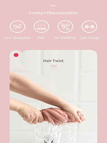 Hair Drying Towel for Kids Girls, Cute Cartoon Absorbent Quick Drying Bath Wrap Set for Bathing, Swimming Pool, Soft Microfiber Cap for Curly Long & Wet Hair, Pink Strawberry - Image 5