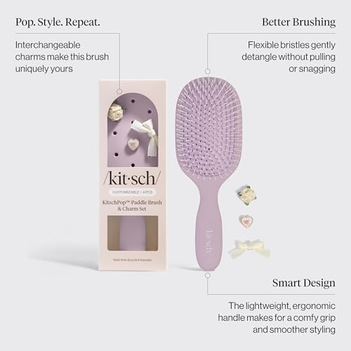 KitschPop™ Paddle Brush | Hair Brushes for Women – Soft Violet - Image 4