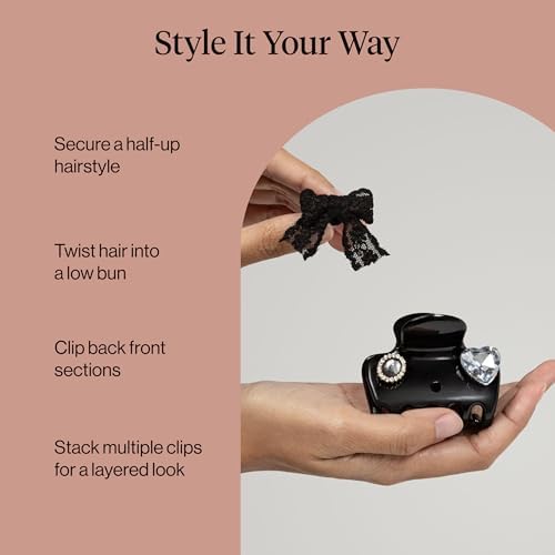 KitschPop ™ Hair Clips For Women with Charm Sets -Vintage Black, 7pcs Set - Image 6