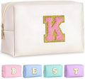 TOPEAST Initial Cosmetic Bag, PU Leather Waterproof Travel Toiletry Bag, Monogrammed Gifts for Women, Personalized Birthday Gift for Sister Friends, Cute Stuff for Girls (Pearly White K) by TOPEAST
